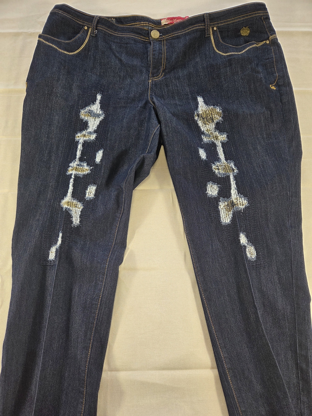 Y2K Apple Bottoms Wide Leg Distressed Jeans Womens 24 Dark Wash